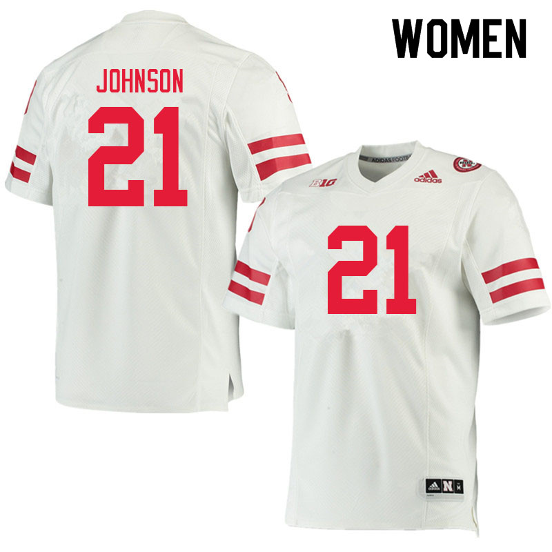 Women #21 Emmett Johnson Nebraska Cornhuskers College Football Jerseys Sale-White